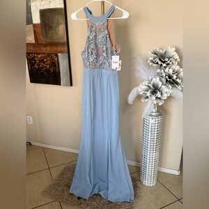 Elegant Light Blue Backless Dress
